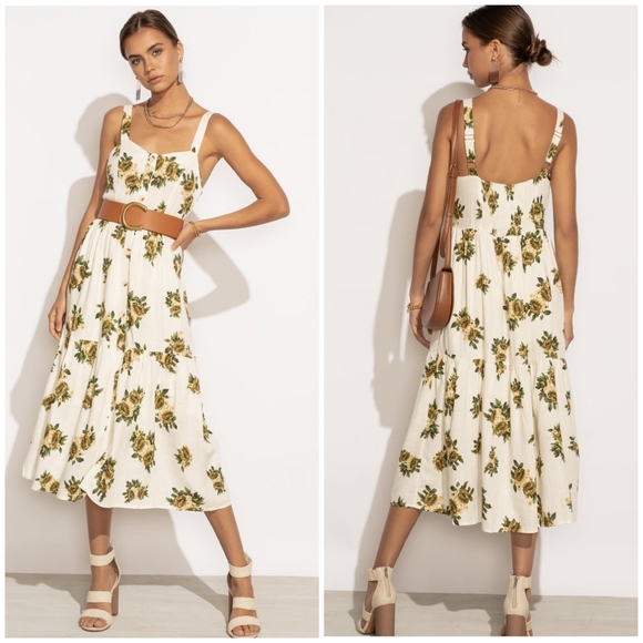 POLAGRAM Off White Floral Tiered Midi Dress - Picture 5 of 8